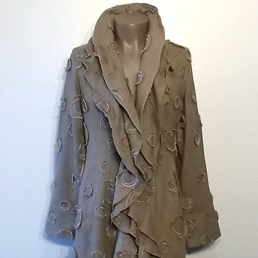 Chic & Stylish 2pc Brownish Tan Ruffled Jacket and Pants Set by L.O.L